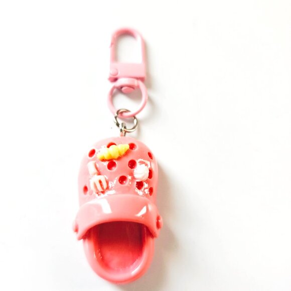 Croc Shoe Keychain with Charms Pink Mini Clog Bag Clip Cute Accessory Gift - Picture 1 of 3